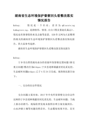 湖南省生态环境保护督察回头看整改落实情况报告