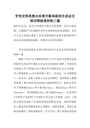 学党史悟思想办实事开新局组织生活会支部对照检查材料三篇