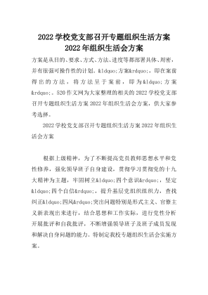 2022学校党支部召开专题组织生活方案2022年组织生活会方案